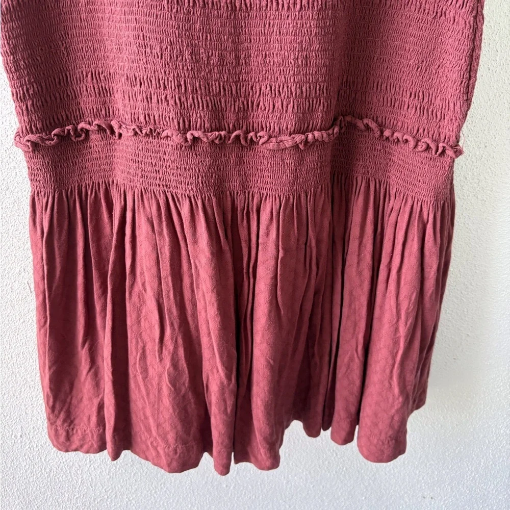 Anthropologie Escondido‎ Smocked Drop Waist Wine Dress XS Square Neck